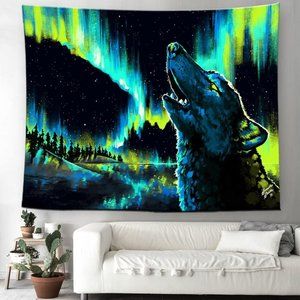 Black Light Wolf Howling Big Wall Animal Tapestry Blacklight Art Wolves Howl New
